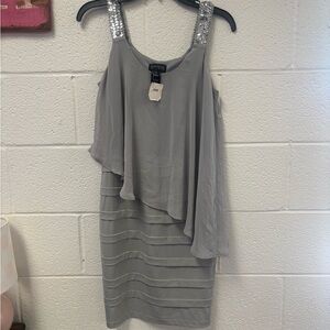 Enfocus Studio Asymmetrical Gray Dress with Sequin Straps